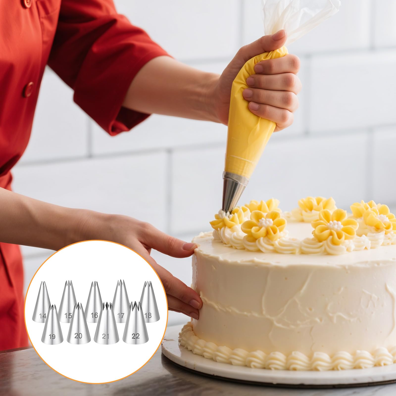 Juego de puntas de tubería de estrella de acero inoxidable, 9 piezas de boquilla de glaseado de tubo de estrella francesa, juego de puntas abiertas para decoración de pastelería para cupcakes 3