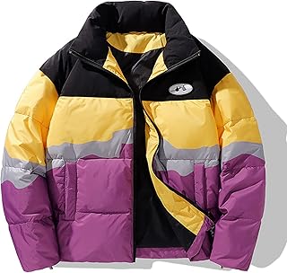 Chaqueta de Plumón para Hombre Abrigo de Burbuja de Bloque de Color de Gran Tamaño Resistente al Agua y al Viento Prendas de Abrigo de Invierno,Yellow,M(160cm62kg)