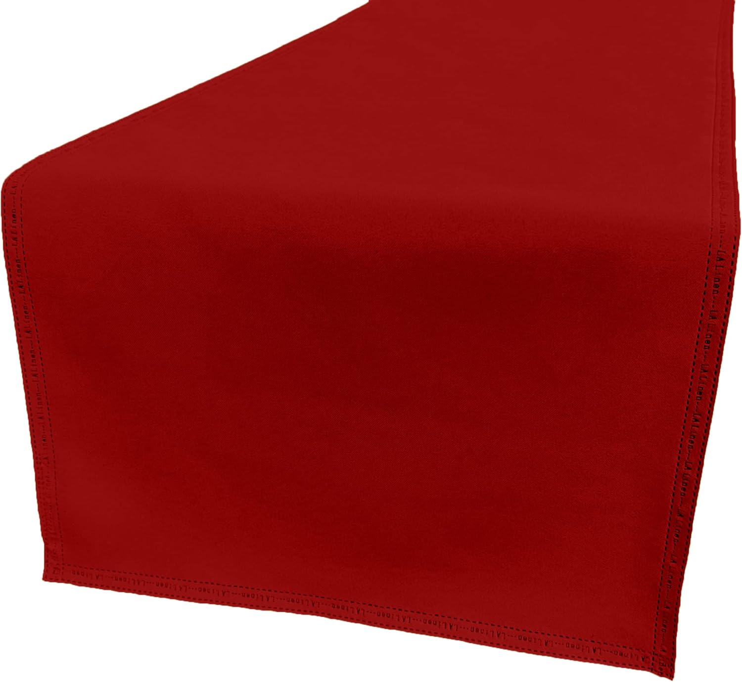 LA Linen Table Runner Faux Raw Silk Fabric Runner, QEB Laser Bonded Edge, Stain and Wrinkle Resistant Luxurious Cloth Table Runner for Dinning, Kitchen, Party, 14 by 108-Inch, Red