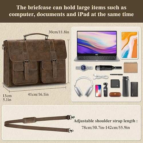 Miniatura 7 de Bolsa de mensajero de cuero para hombres 15.6 pulgadas vintage bolsa portátil maletines impermeables para hombres bolsa de computadora bolsa para el