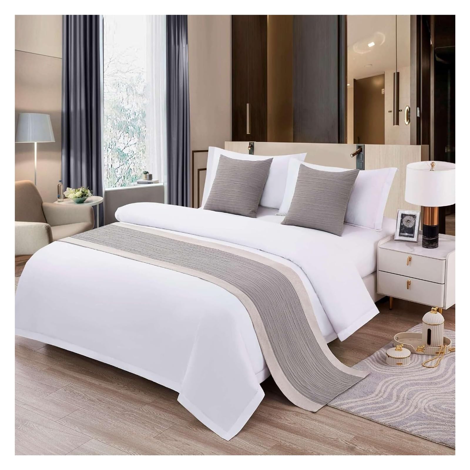 JFGCTYHXY Bed linen throws, Bed Scarf Runners Solid Scarves Cotton Linen Splicing Bedspread Bedding Towl Decor Protection(A Gray,50 * 210cm for 150cm Bed)