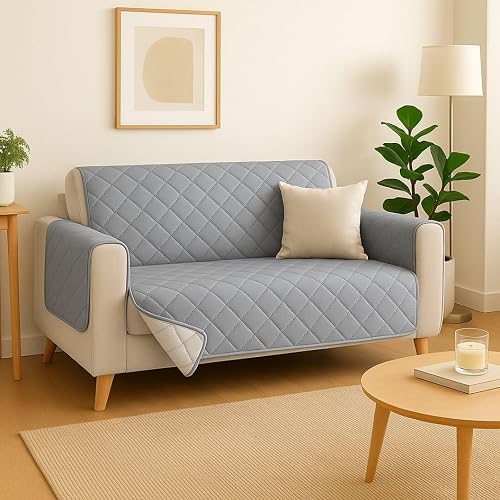 Protector de Sofá Reversible e Impermeable en Funda Antimanchas y Antideslizante – Resistente a Mascotas y Arañazos – Fácil de Poner y Lavar (GRIS CLARO/GRIS, 2 PLAZAS)