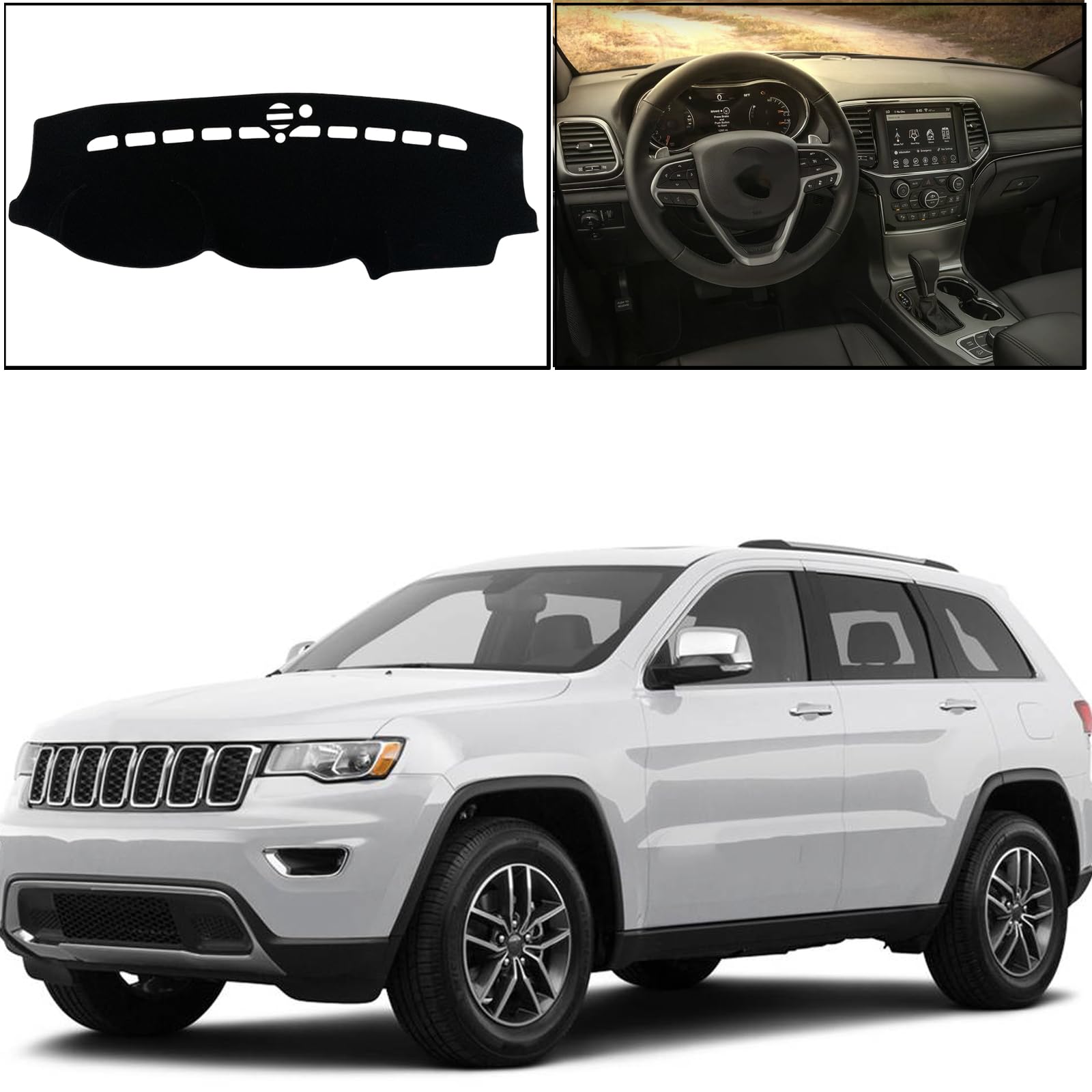 Copertura per cruscotto personalizzata per console centrale interna compatibile con Jeep Grand Cherokee 2011-2021, accessori per tappetino cruscotto (bordo nero)