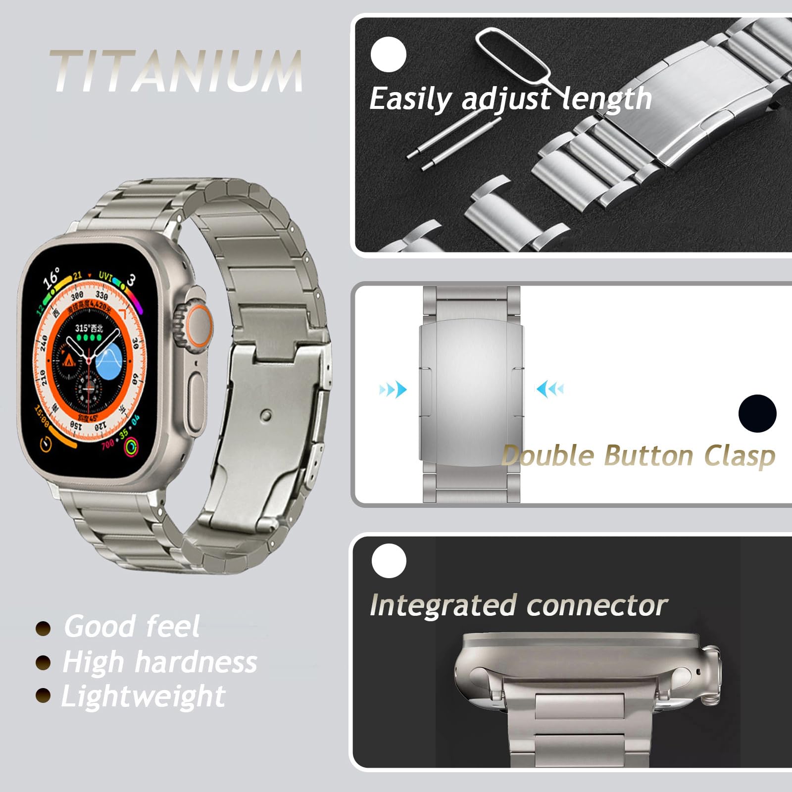 Pasek do zegarka Apple Watch 38 mm, 40 mm, 41 mm, 42 mm, 44 mm, 45 mm, 49 mm, lekki, tytanowy, ulepszony, biznesowy, metalowy pasek do iWatch serii 9, 8, 7, 6, 5, 4, 3, 2, 1, Ultra, 1, 2, SE
