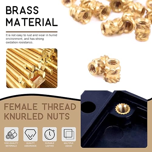 Miniatura 4 de Wokape Tuercas de latón M2x4x3.0.197 in Tuercas de incrustación Tuerca de latón Tuercas moleteadas Roscadas Juego de calor Tuercas de inserción