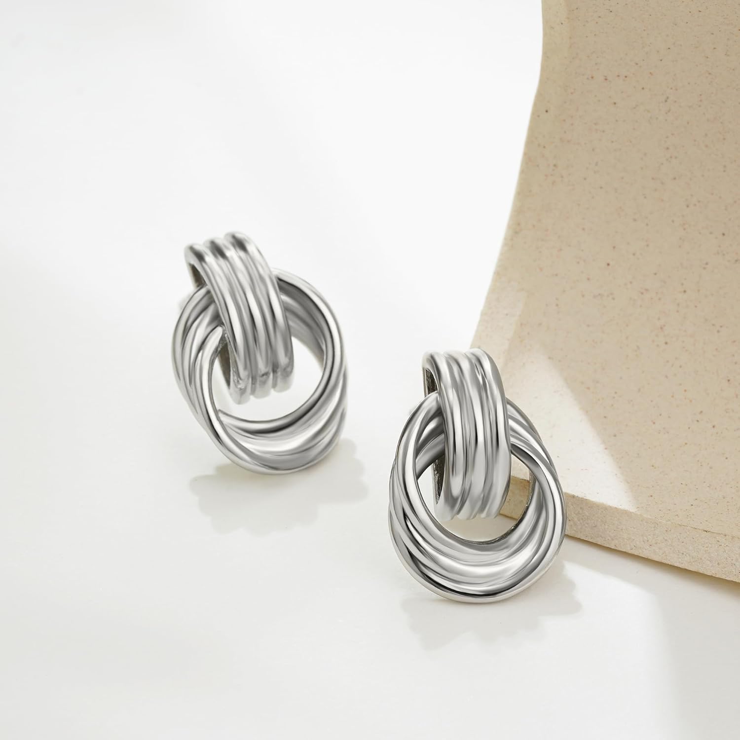 SLOONG Chunky Gold Earrings for Women, 14K Gold/SIlver Plated Geometric Knot Dangle Drop Earrings Hypoallergenic Gold Jewelry for Women - Image 5