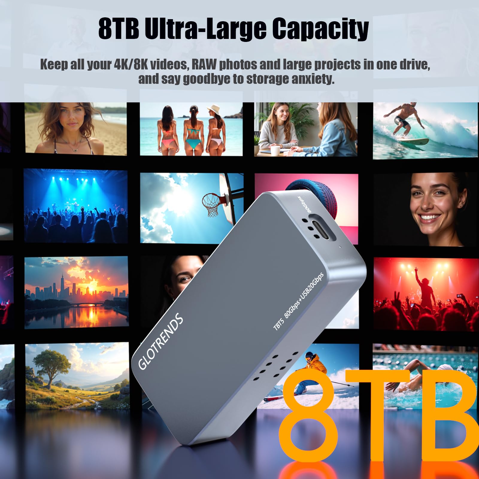GLOTRENDS EM6003 Case SSD NVMe M.2 da 80 Gbps, compatibile con Thunderbolt 5/4/3/USB4 e USB 3.2 (20Gbps)/3.1/3.0/2.0, fino a 7.000 MB/s con bus PCIe 4.0 x4, supporta SSD da 8 TB, controller JHL9480 B2