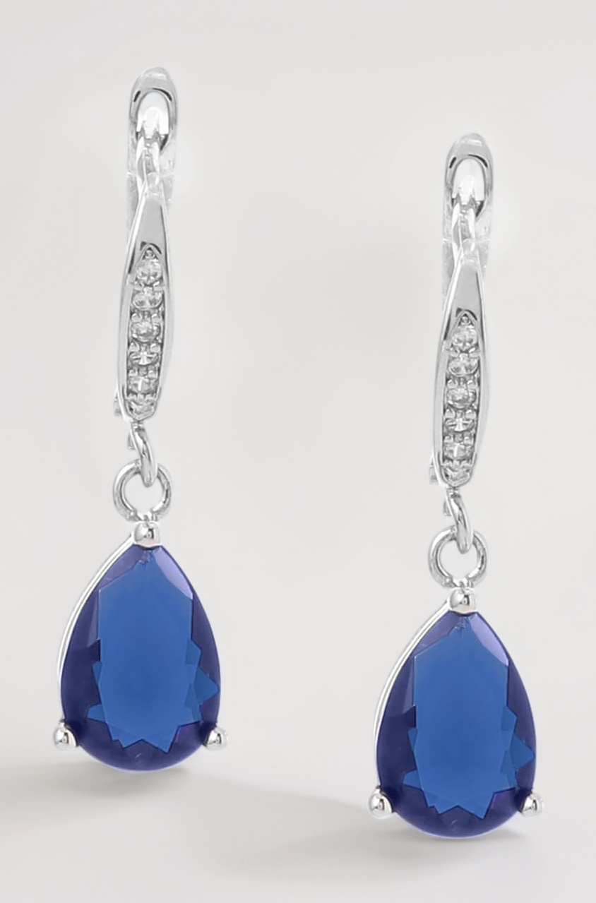 Earrings for Women and Girls Drop Earrings for Girls | Silver Tone Blue Crystal Studded Teardrop Designed Drop Earrings | Birthday Gift for girls and women Anniversary Gift for Wife