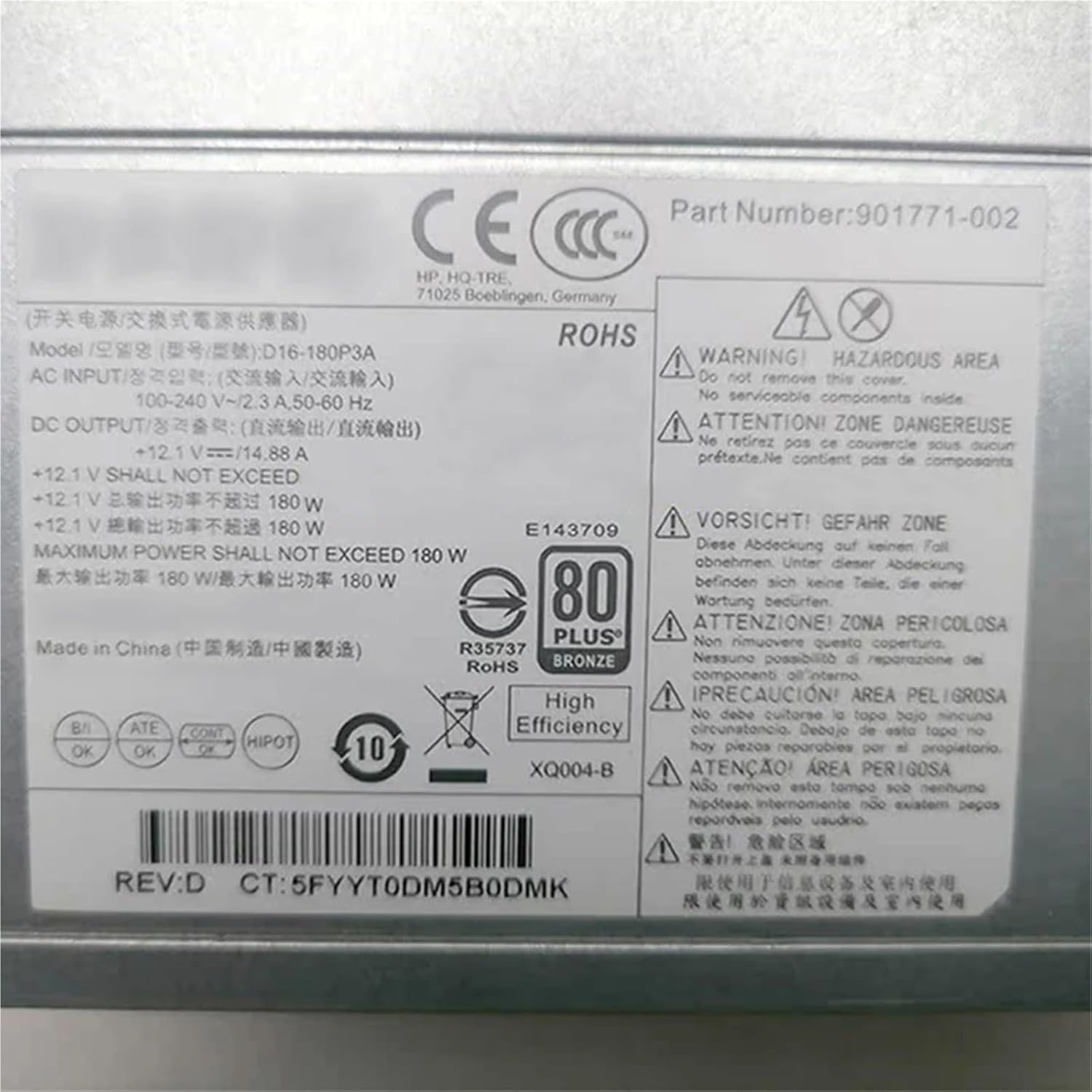 for 800 G3 SFF D16-180P3A 180W Desktop Power Supply 901762-00