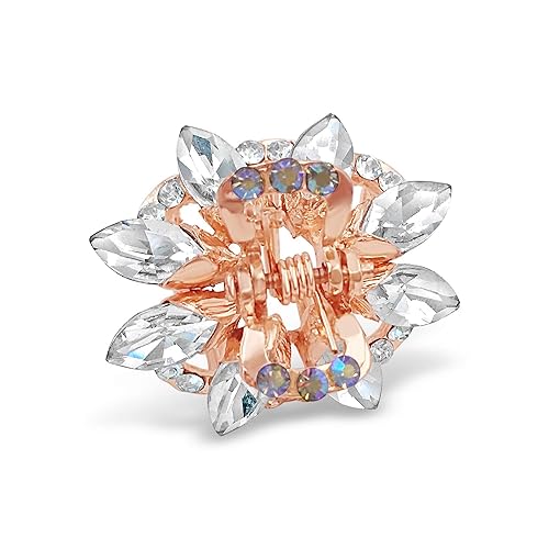 Miniatura 3 de 3 pinzas de metal para el cabello con diamantes de imitación de cristal en tono oro rosa para mujeres y niñas