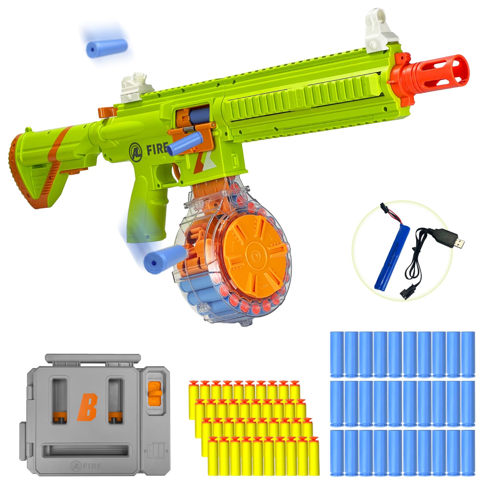 UNIKONIO Shell Ejecting Toy Gun with Rotating Drum, Automatic Blaster Guns, Electric Blaster Toy, Auto Manual Modes, 1 Loader 30 Darts Case 40 Foam Darts, Shot Gun Gifts for Christmas Birthday- Green