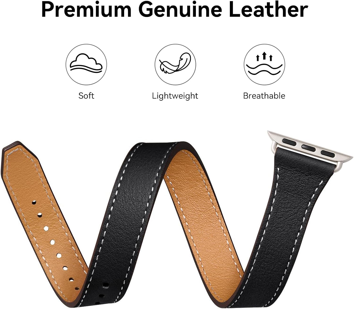 Bestig Bands Compatible with Apple Watch Band 40mm 41mm 38mm 42mm(Series 10 11) Women Men, Genuine Leather Double Tour Designed Slim Thin Strap for iWatch SE1/2/3 Ultra 3/2/1 Series 9 8 7 6 5 4 3 2 1