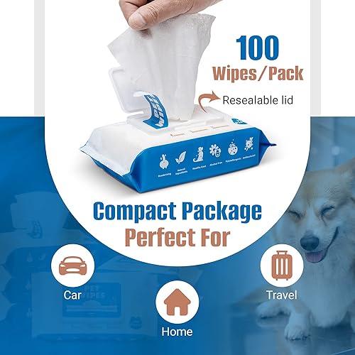 Miniatura 7 de PUMBLER Toallitas para mascotas para perros, 100 unidades1 paquete, toallitas para perros sin perfume con vitamina E, manzanilla, toallitas suaves