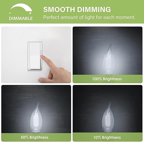 Miniatura 4 de Sigalux Bombillas LED de candelabro regulables, E12 40 W CA10, vela de punta de llama, luz diurna de 5000 K, LED E12 de 300 lm para candelabros,