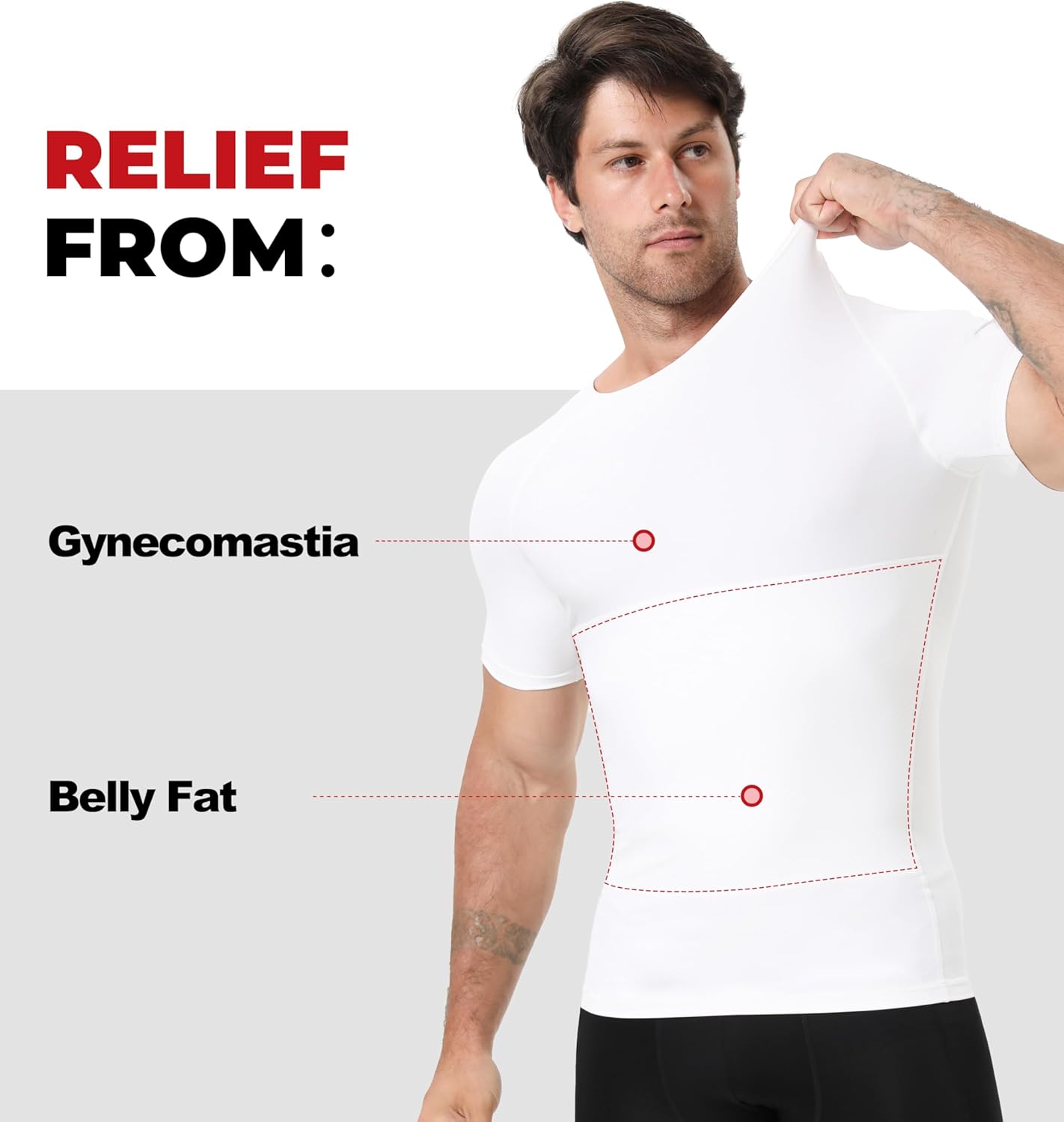 Men's Compression Shirt, V-Neck Slimming Body Shaper Short Sleeve Hide Gynecomastia Chest Underwear for Tummy Control - Image 3