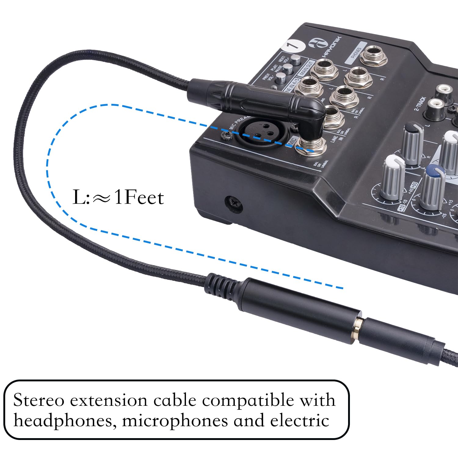 HUAELU Audiokabel, rechtwinklig, 6,35 mm, TRS-Stereo-Stecker auf Buchse, 6,35 mm Stereo-Stecker auf 1/4-Zoll-Buchse, Stereo-Gitarren-Verlängerungskabel für Verstärker, Kopfhörer, 2 Stück