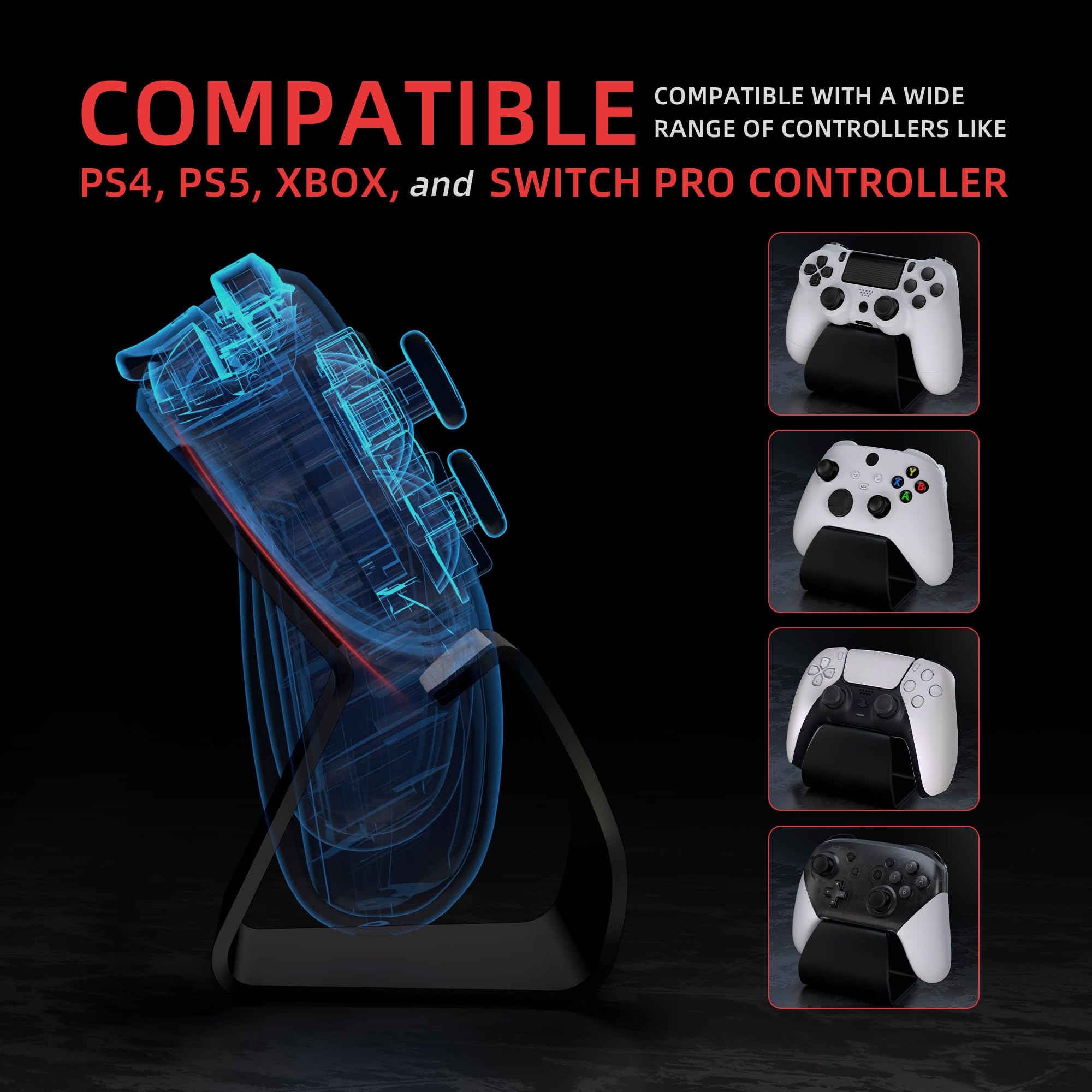playvital 2 Supporto Metallo per ps5/Edge Controller, Porta Joystick per ps4, Stand-AL Base Universale da Tavolo per Xbox Series/One X S, per Nintendo Switch 1/2 Pro Joypad, Nero