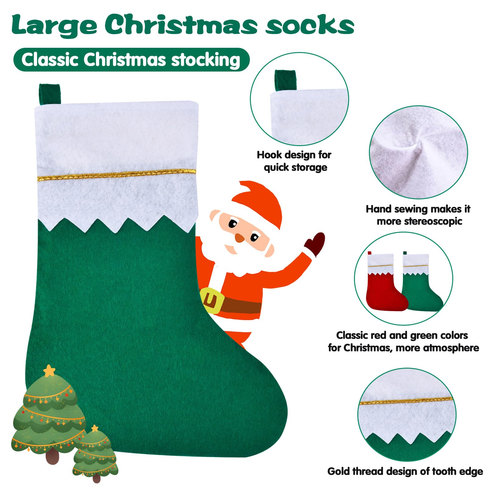 Skylety Lot de 24 chaussettes de Noël en feutre à suspendre pour sapin de Noël en famille, décorations de vacances à faire soi-même, grands sacs de Noël pour enfants (17,8 x 45,7 cm)