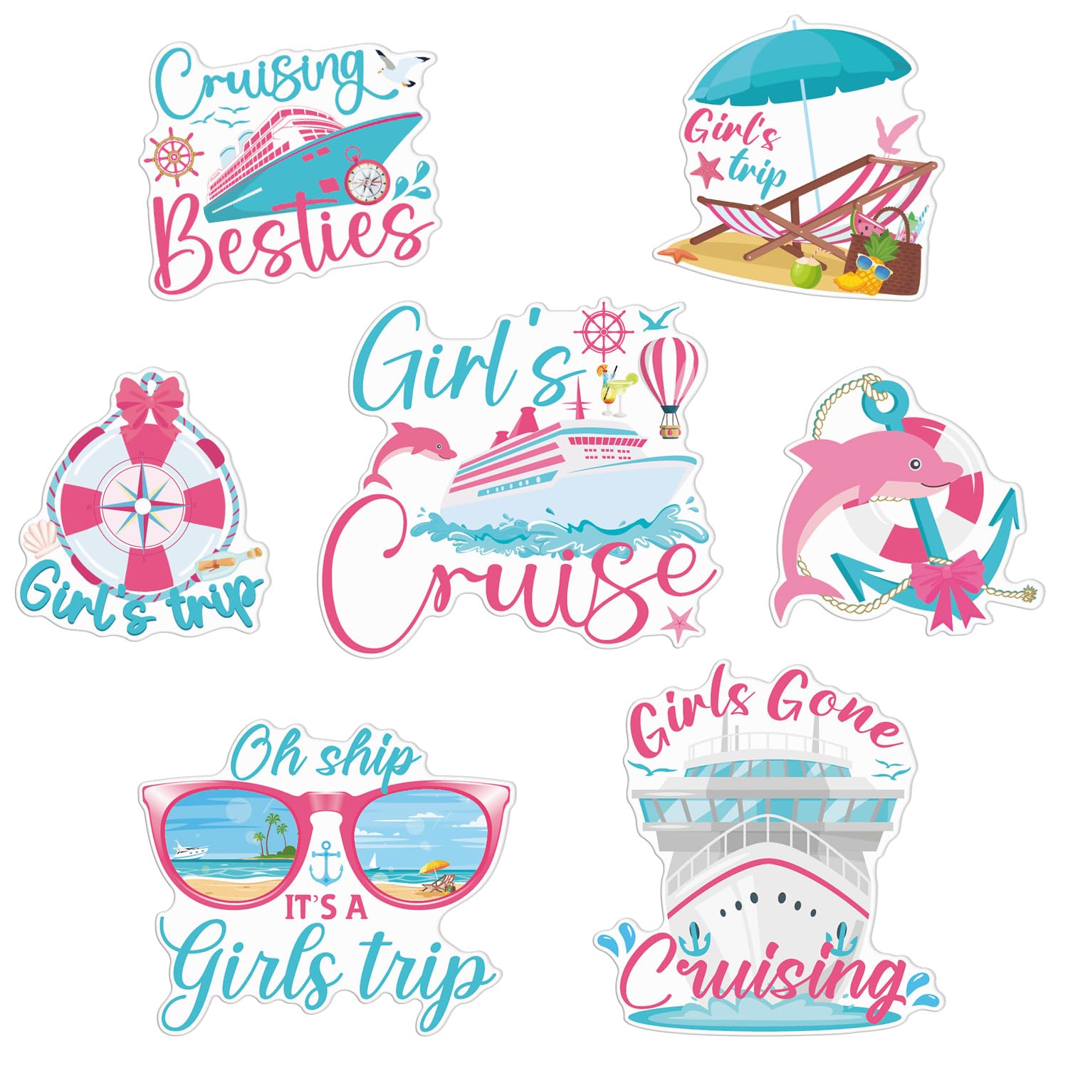 Girls Trip Cruise Door Magnets - Cosmisun 7PCS Girls Cruise Ship Door Decorations Anchor Dolphin Cruise Door Decorations Magnetic for Carnival Stateroom Cabin Refrigerator Party Party Decor