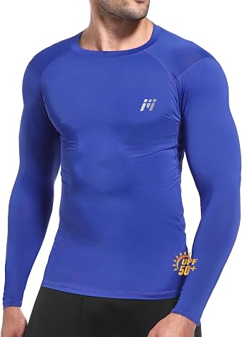 MEETYOO Mens Compression Shirt UPF 50+ Swim Running Rash Guard | Long sleeve UV swim shirt for running, athletic workouts, and outdoor sports. Quick-dry fabric with sun protection