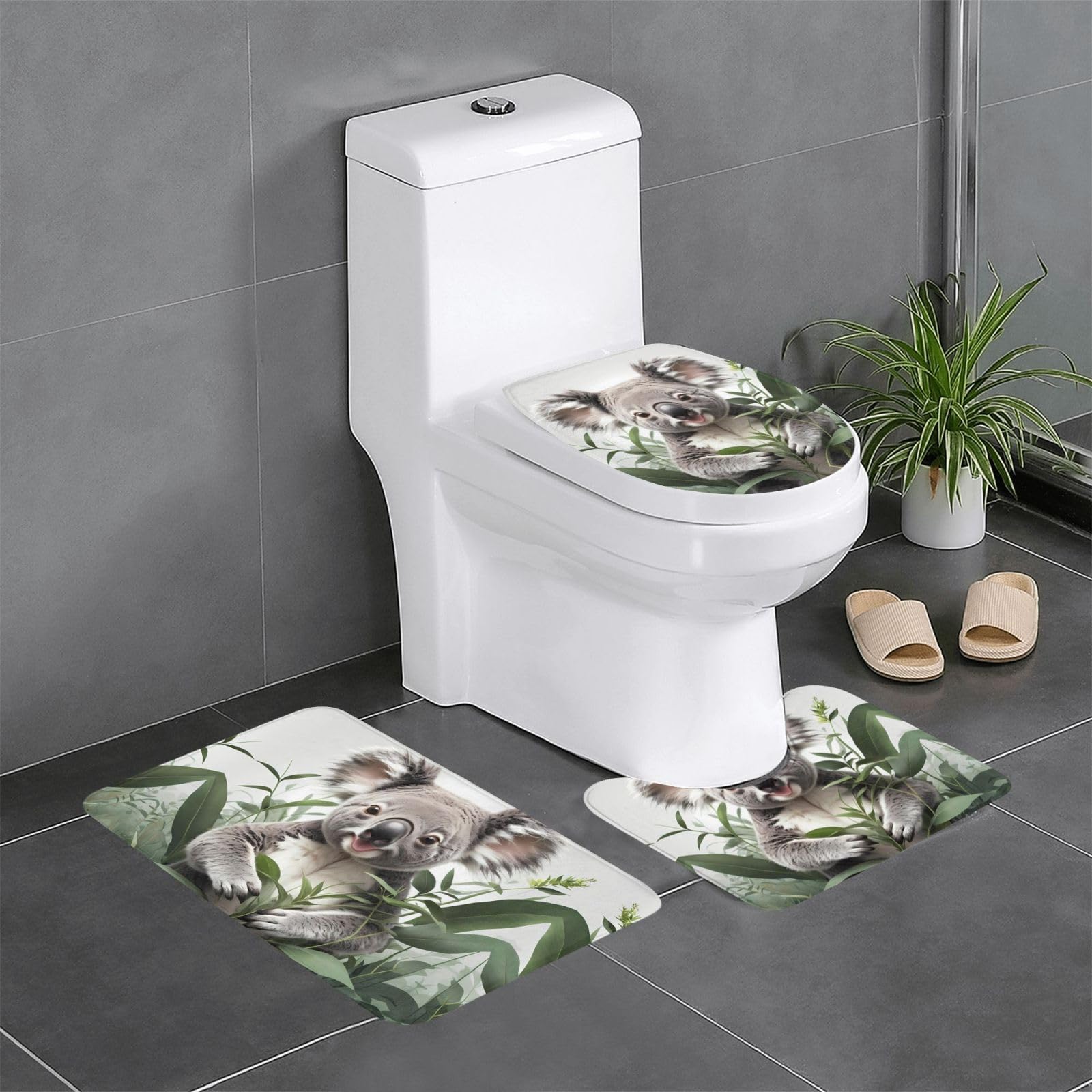 Tapis de salle de bain antidérapants YYHWHJDE Koala ensemble de 3 pièces pour toilettes et lavabo