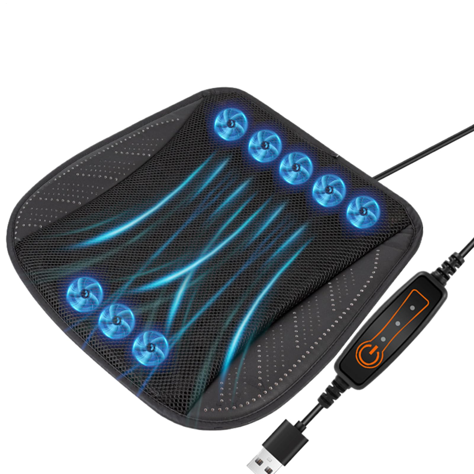 Belüftetes Sitzkissen für – atmungsaktives Sitzkissen, aktives Belüftungs-Design, USB-3-Gang-Plug-in mit 8 Lüftern leise Lösung