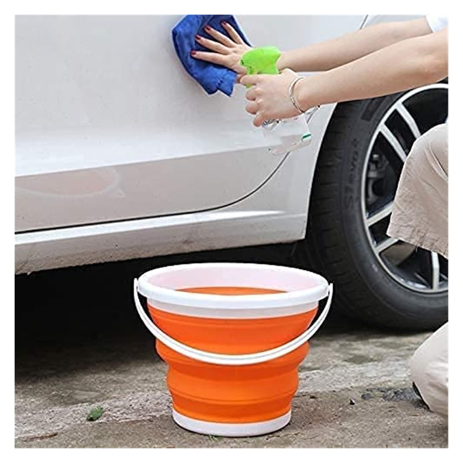Tragbarer Falteimer, faltbar, for Tourismus, Outdoor, Falteimer mit Deckel, Angeln, Camping, Autowascheimer, Outdoor, Camping, Orange, 5 l, tragbar (Farbe: Orange) (blau) (Farbe: Blau)