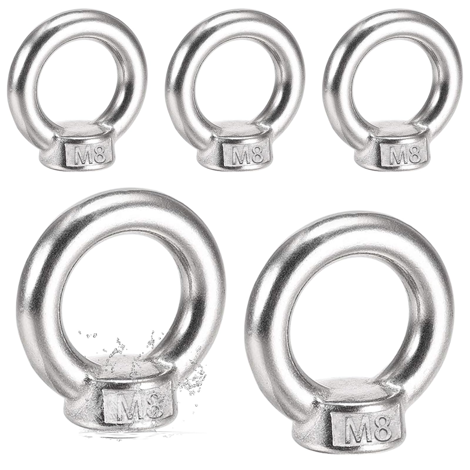 5 Pezzi M8 Dado a Occhiello in Acciaio Inox,Bullone Occhio di Sollevamento | Dado di Sollevamento in Acciaio Inossidabile 304 per Accessori di Sollevamento, Connessione e Supporto Altalena