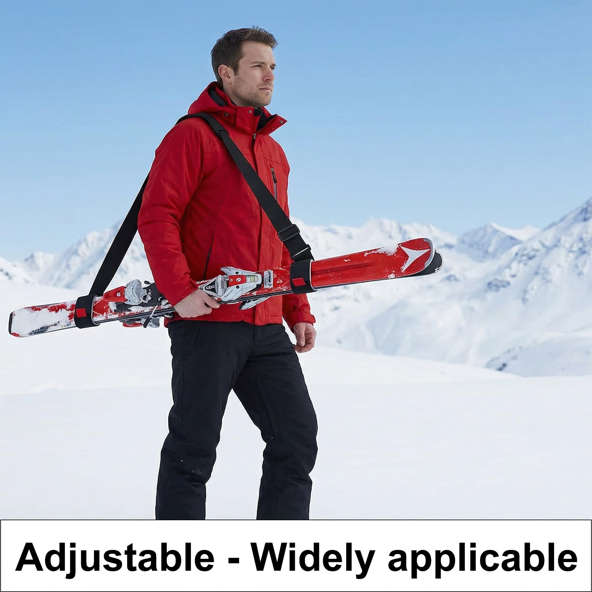 2 Pièces Bandoulière de Ski, Porte-Épaules Réglables avec Boucle Rembourrée, Noir