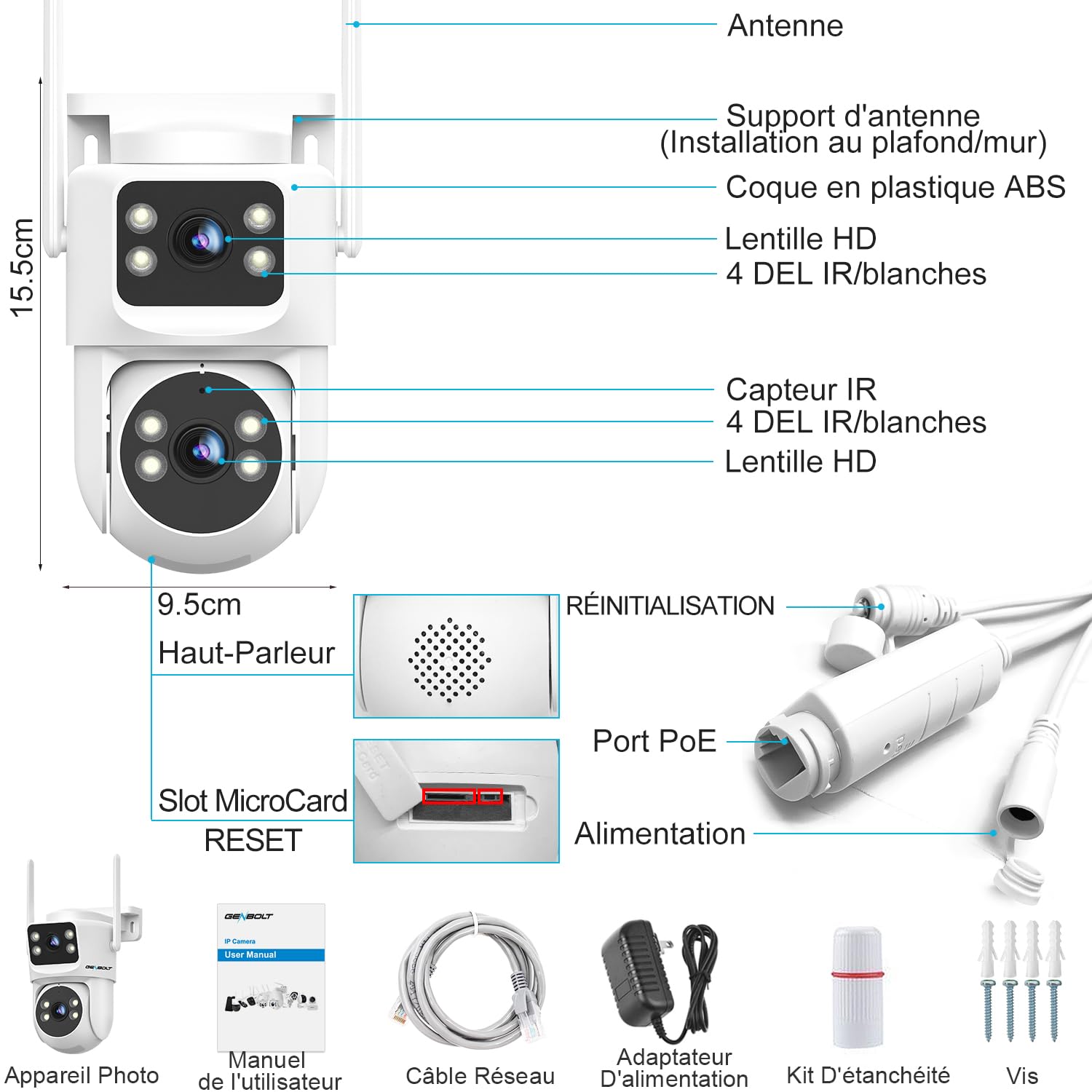 GENBOLT Caméra Surveillance Extérieur WiFi 2.4/5Ghz