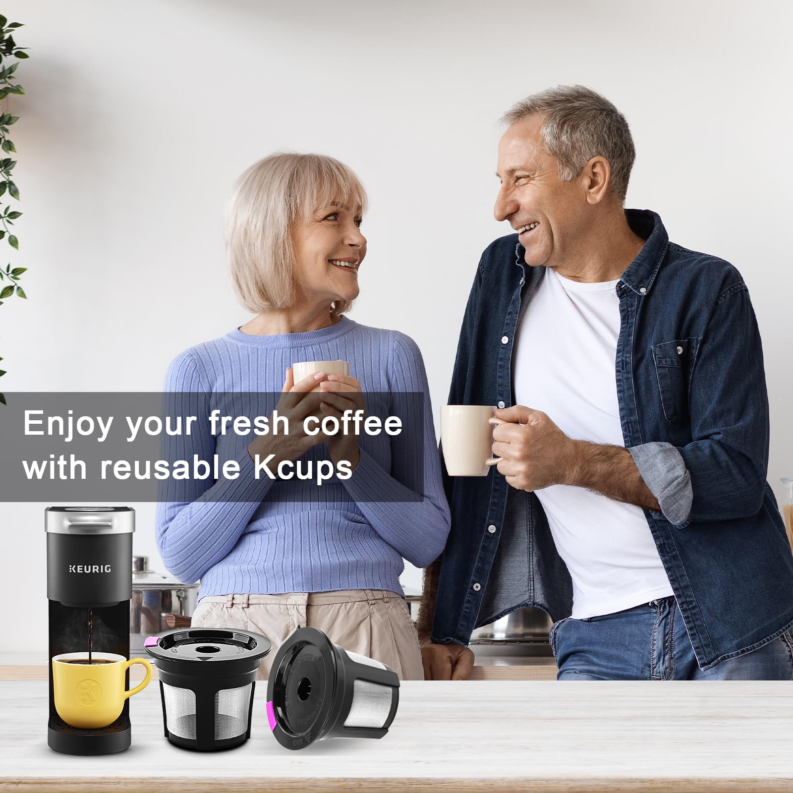 Tazas K reutilizables, paquete de 4 cápsulas de café reutilizables de ajuste universal con cuchara de café, filtros de café recargables con malla de acero inoxidable de grado alimenticio para