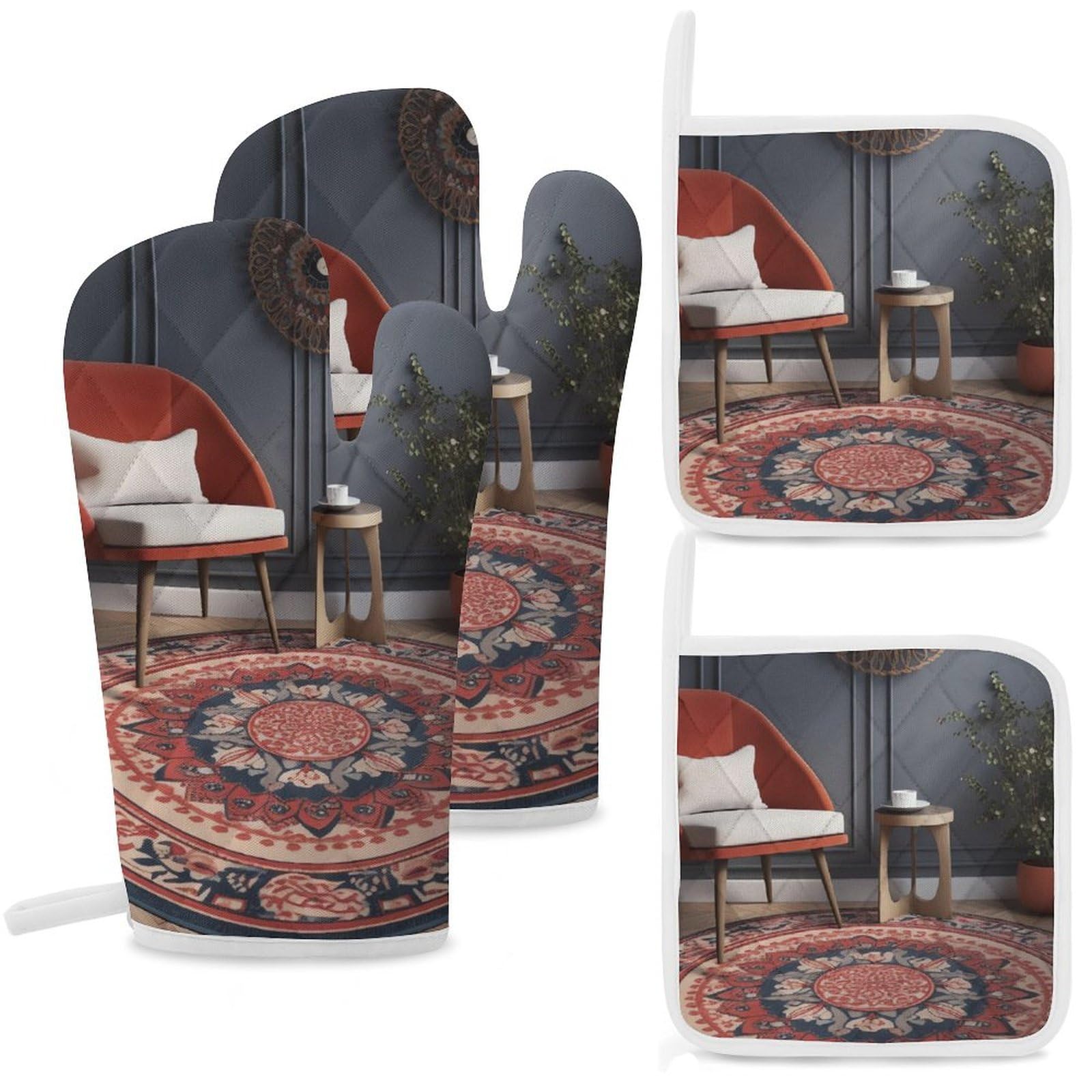 Lot de 4 maniques antidérapantes à motif circulaire pour cuisine