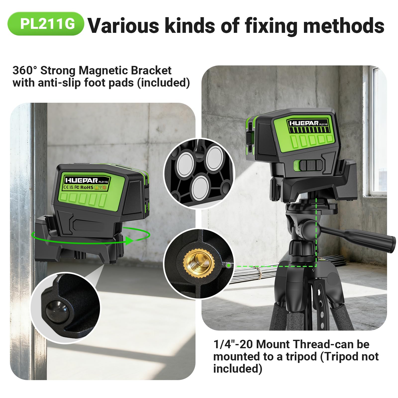 Huepar 2-Point Laser Level - Cross Line & Plumb Dots -6