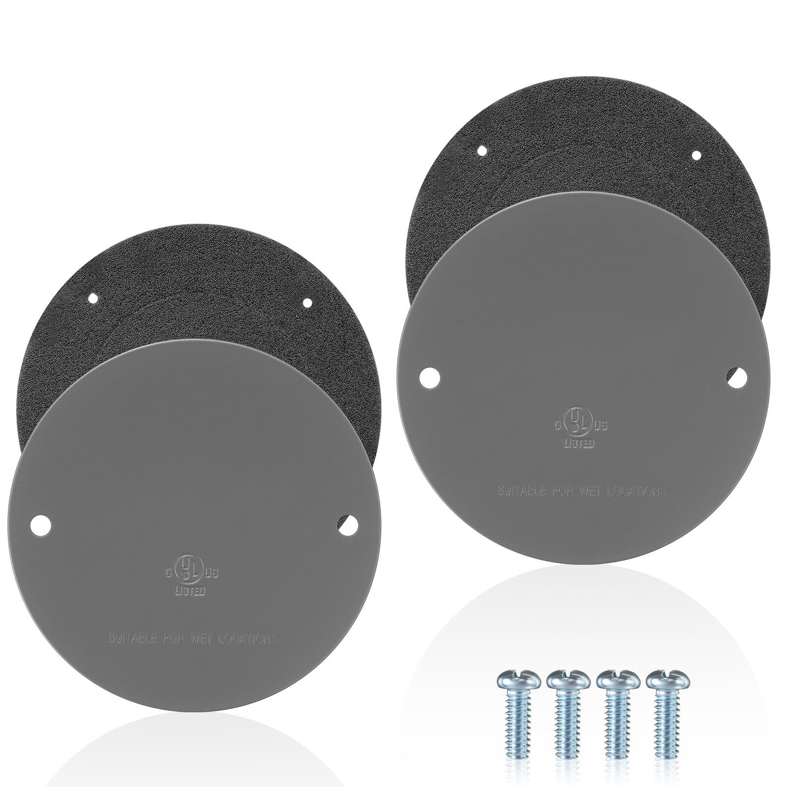 Juexica 2 Pcs 4” Round Weatherproof Ceiling Cover Electrical Box Cover Plate Blank Metal Wall Plate with Screws and Waterproof Washers for Outdoor Indoor-image-36