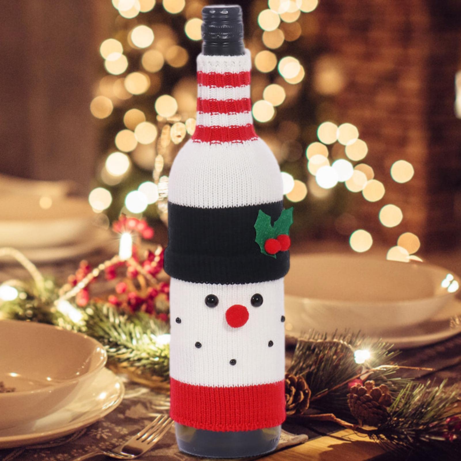 4PCS Copri Bottiglia di Vino Natalizio, Decorazione per Bottiglie di