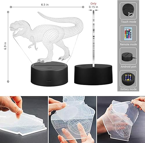 Miniatura 5 de VSATEN Dinosaur Night Light for Kids, 3D Illusion Lamp 3-Pattern & 16 Colors Changing LED Dino Nightlight with Smart Touch & Remote Control,