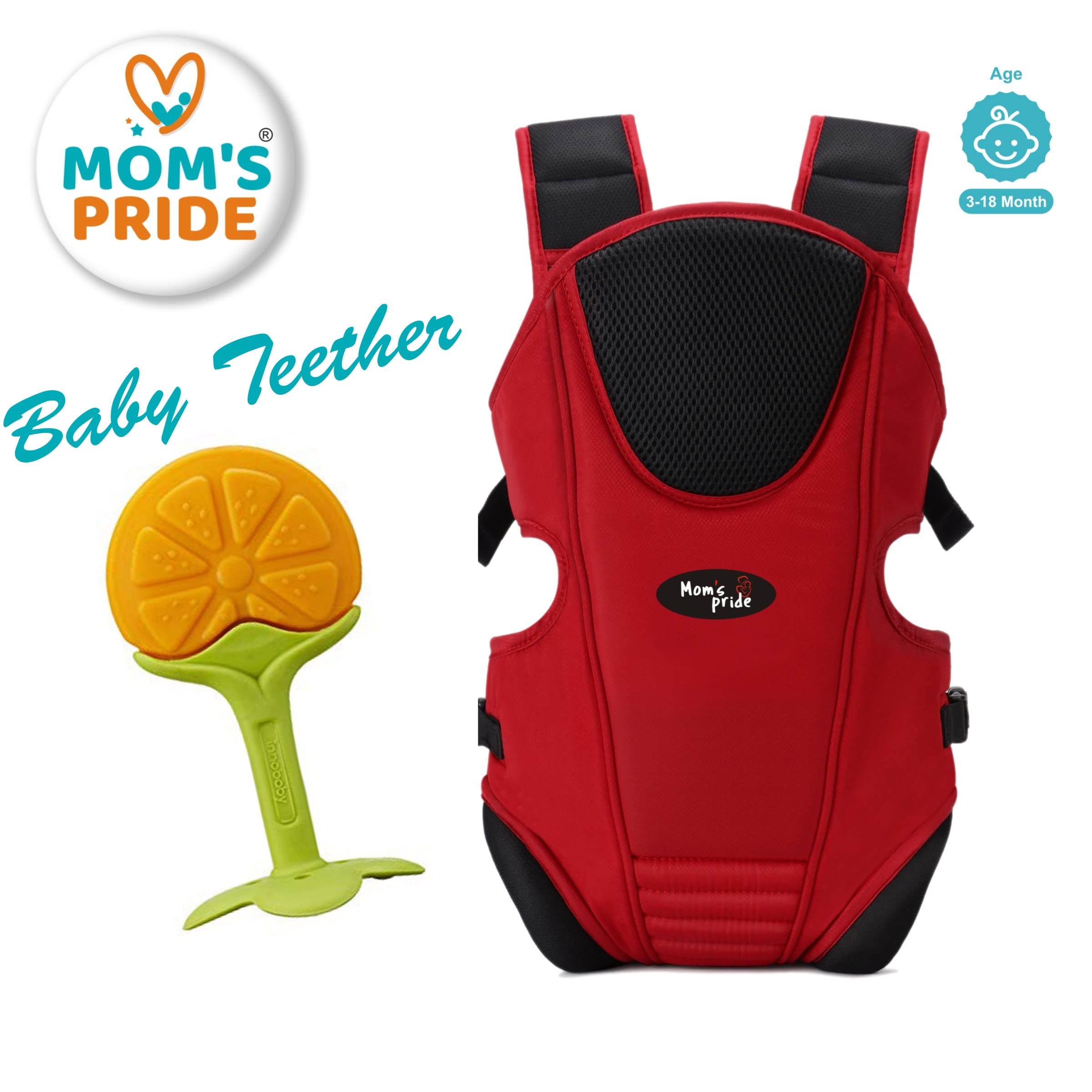 Mom's Pride Newborn 3 In 1 Baby Carrier Ergonomic Adjustable Sling Kangaroo Design Baby Carry Bag Backpack Sling Back Position|Front Position Carrier- (Red Carrier Bag, Multicolor Teether) - Image 2 thumbnail