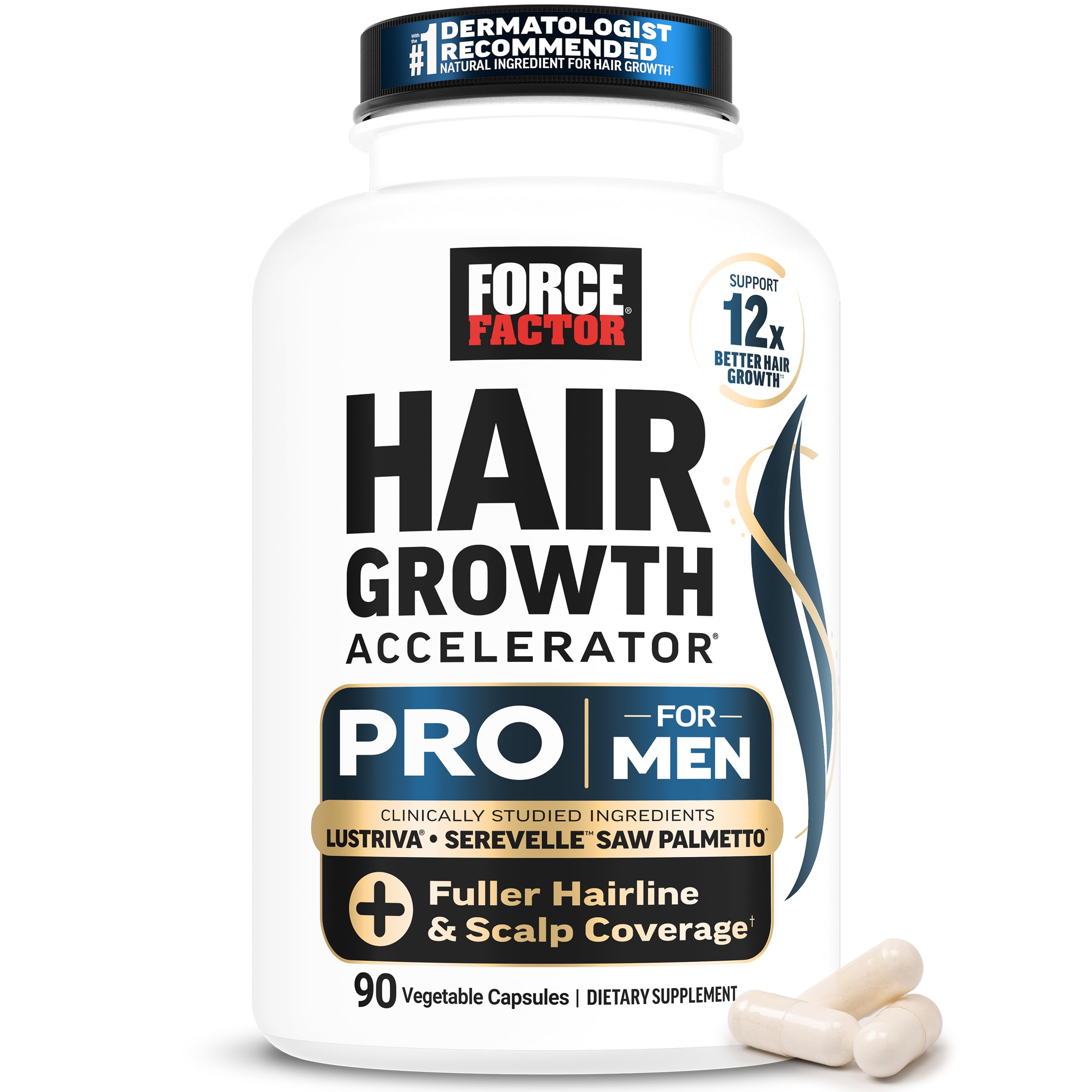Force Factor Suplemento para Cabelos com Saw Palmetto, Lustriva, Ashwagandha e Biotina, 90 cápsulas