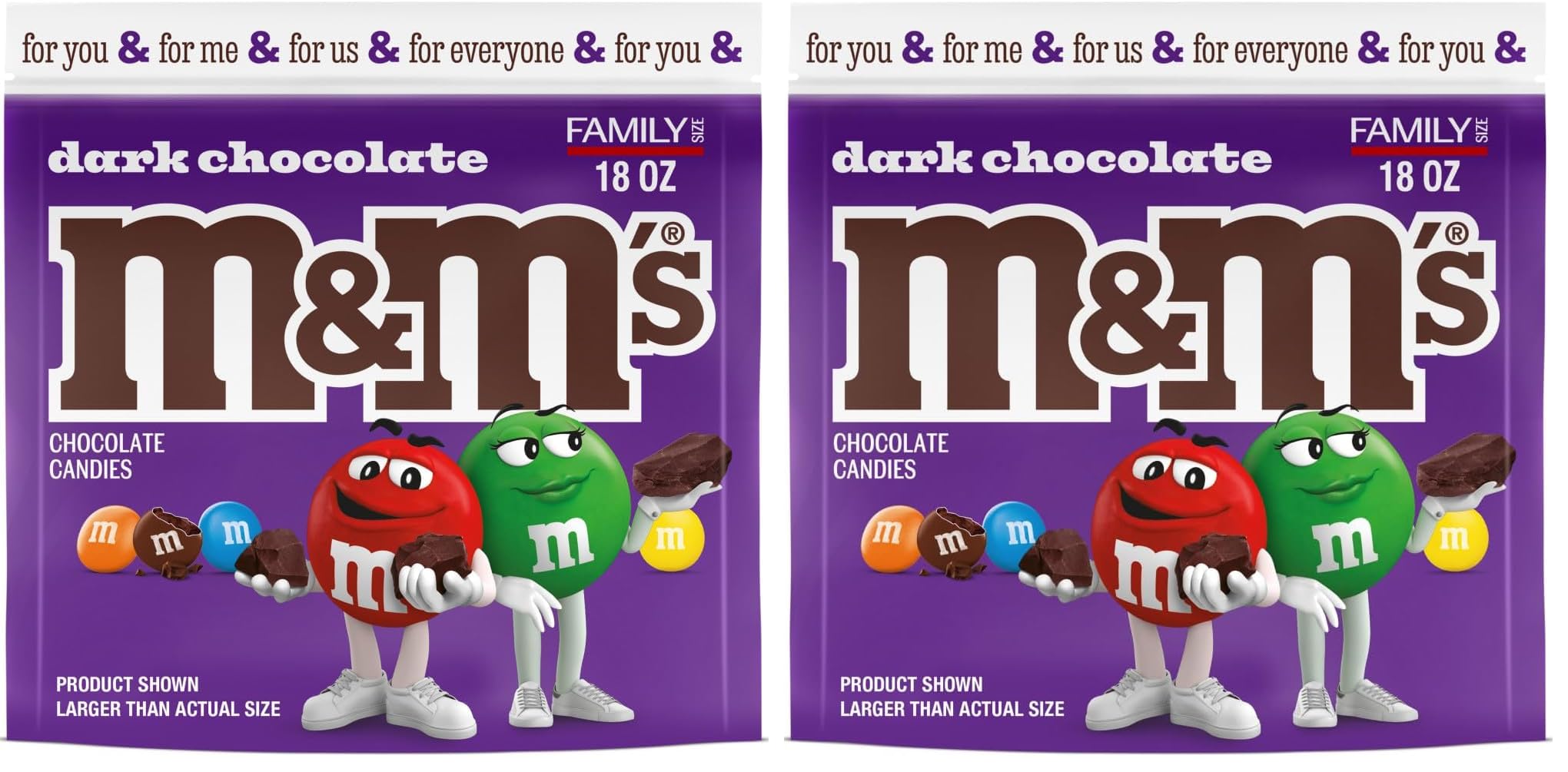 M&M'S Dark Chocolate Candy, Family Size, 18 oz Resealable Bulk Candy Bag (Pack of 2)