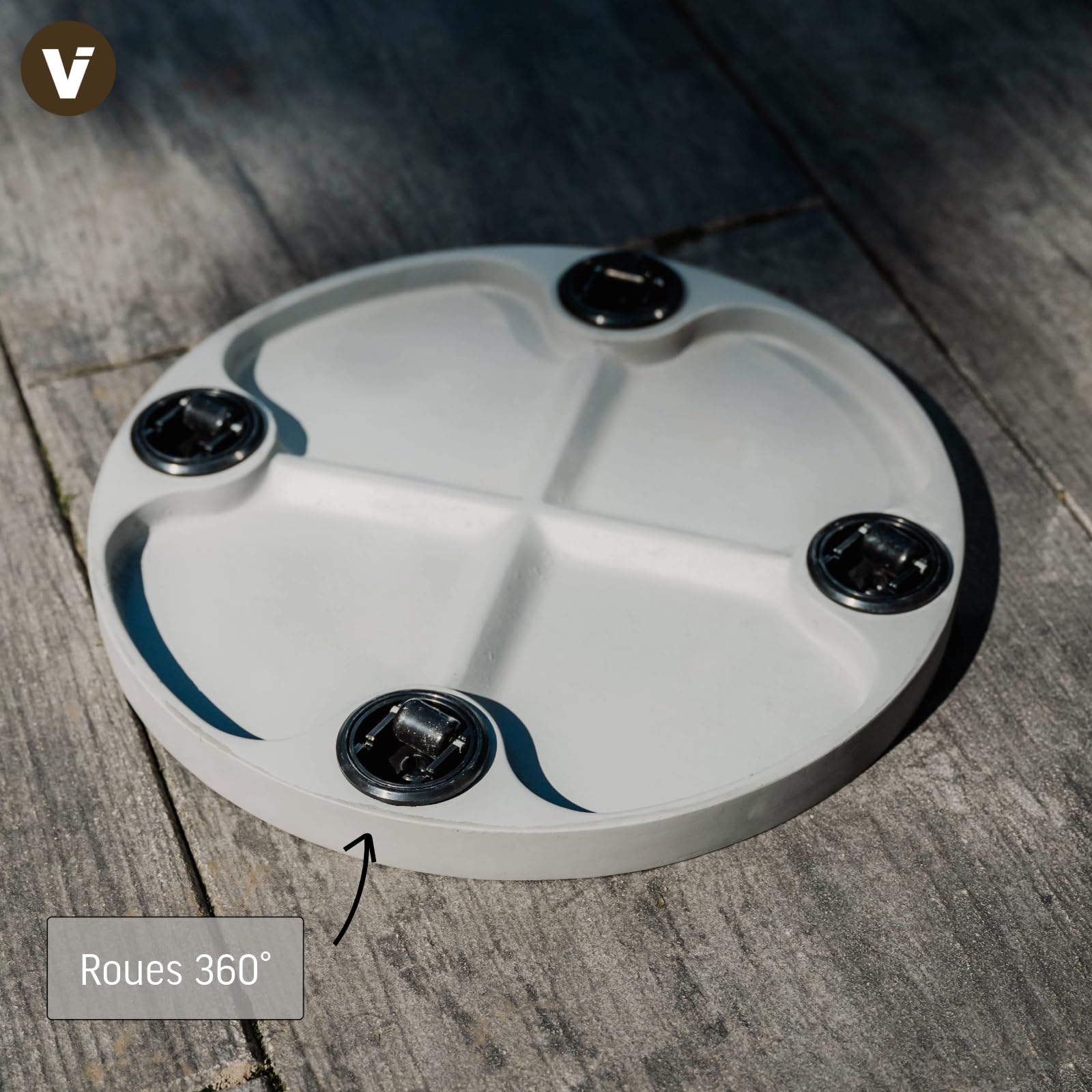 VIVANNO Dessous de Plat à roulettes Rouleau pour Plantes Rond Pierre Artificielle Gris Movo - 4 x 36 cm