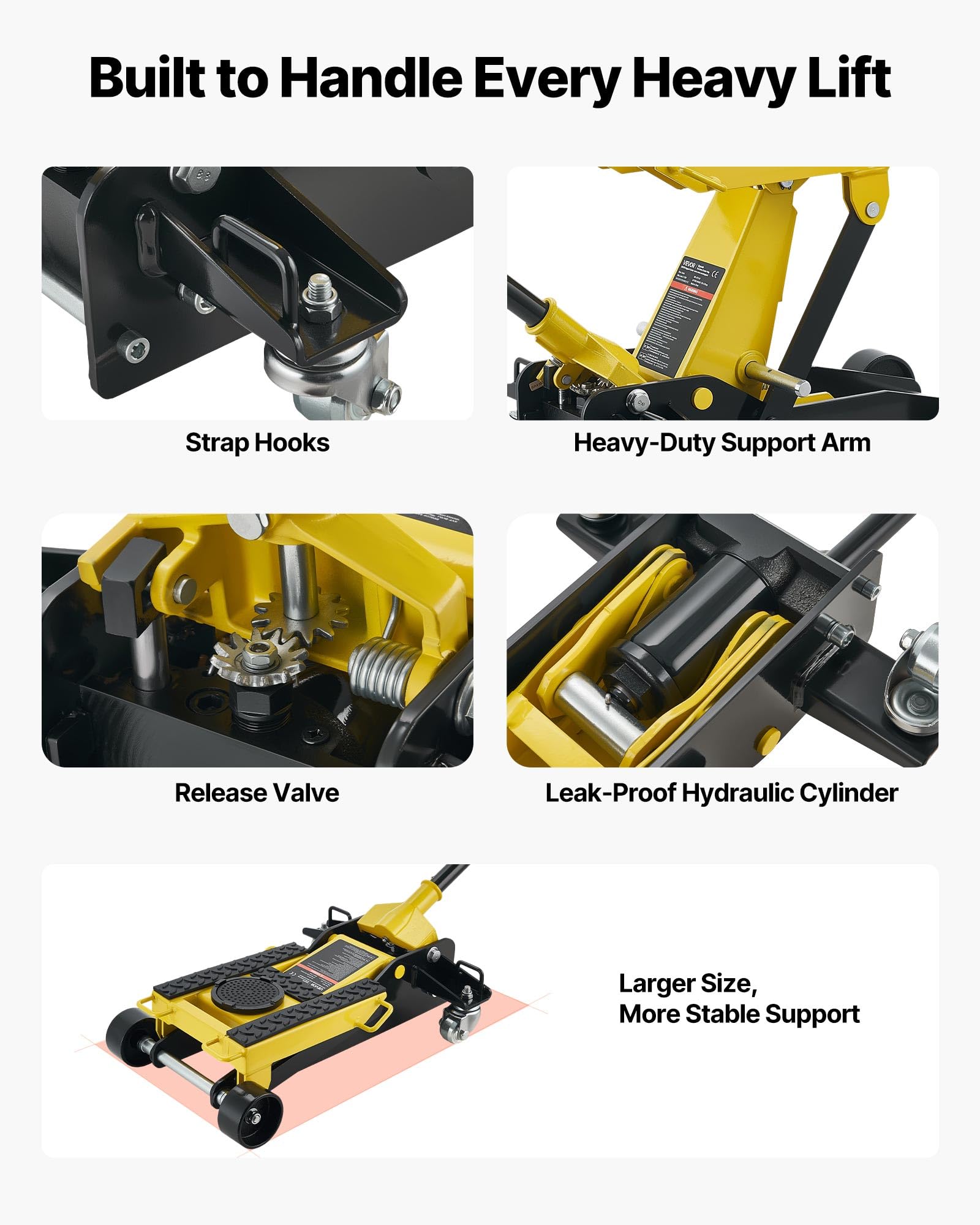 VEVOR Gato de Perfil Bajo Capacidad de 2 t, Gato Hidráulico de Acero con Bomba de Elevación Rápida de Un Solo Pistón, Rango de Elevación 150-435 mm, para Automóviles, Vehículos, Motocicletas