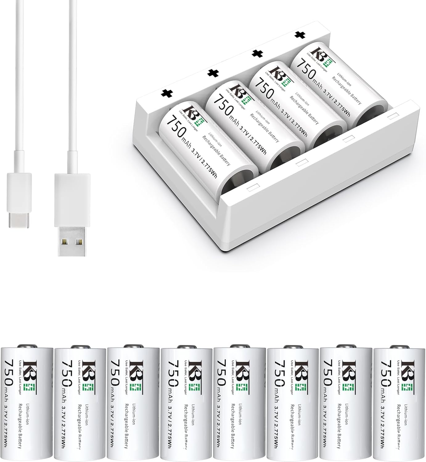 KBT 8-Pack Batteries 123A Battery Charger, Fast Charging 2A Smart Charger for Arlo Wireless Cameras VMC3030 VMK3200 VMS3330 3430 3530