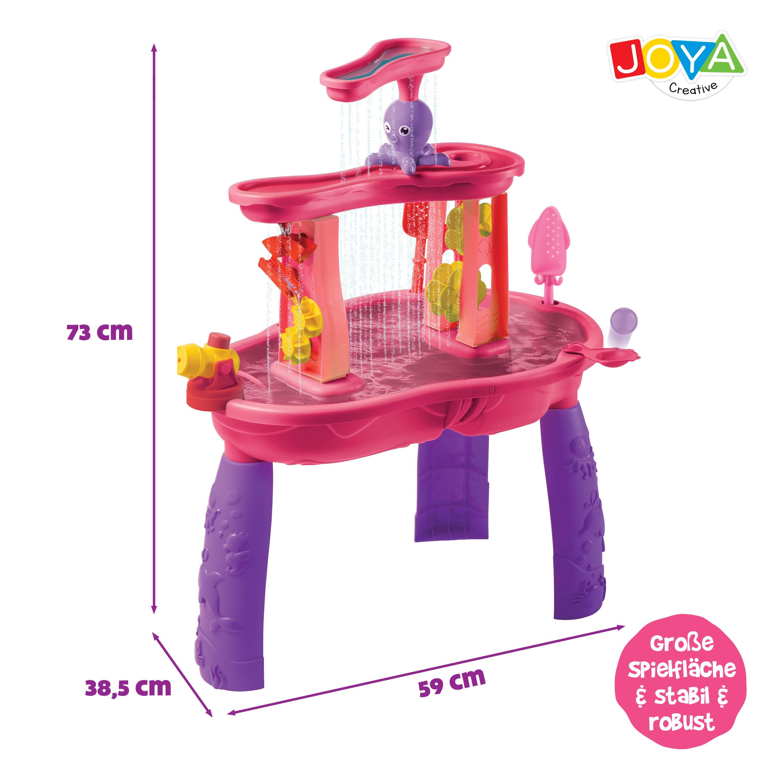 Tavolo d'acqua per bambine, tavolo da gioco ad acqua rosa, set di accessori da 34 pezzi, effetto cascata, dimensioni 59 x 38,5 x 73 cm, tavolo attività con acqua per esterni e giardino