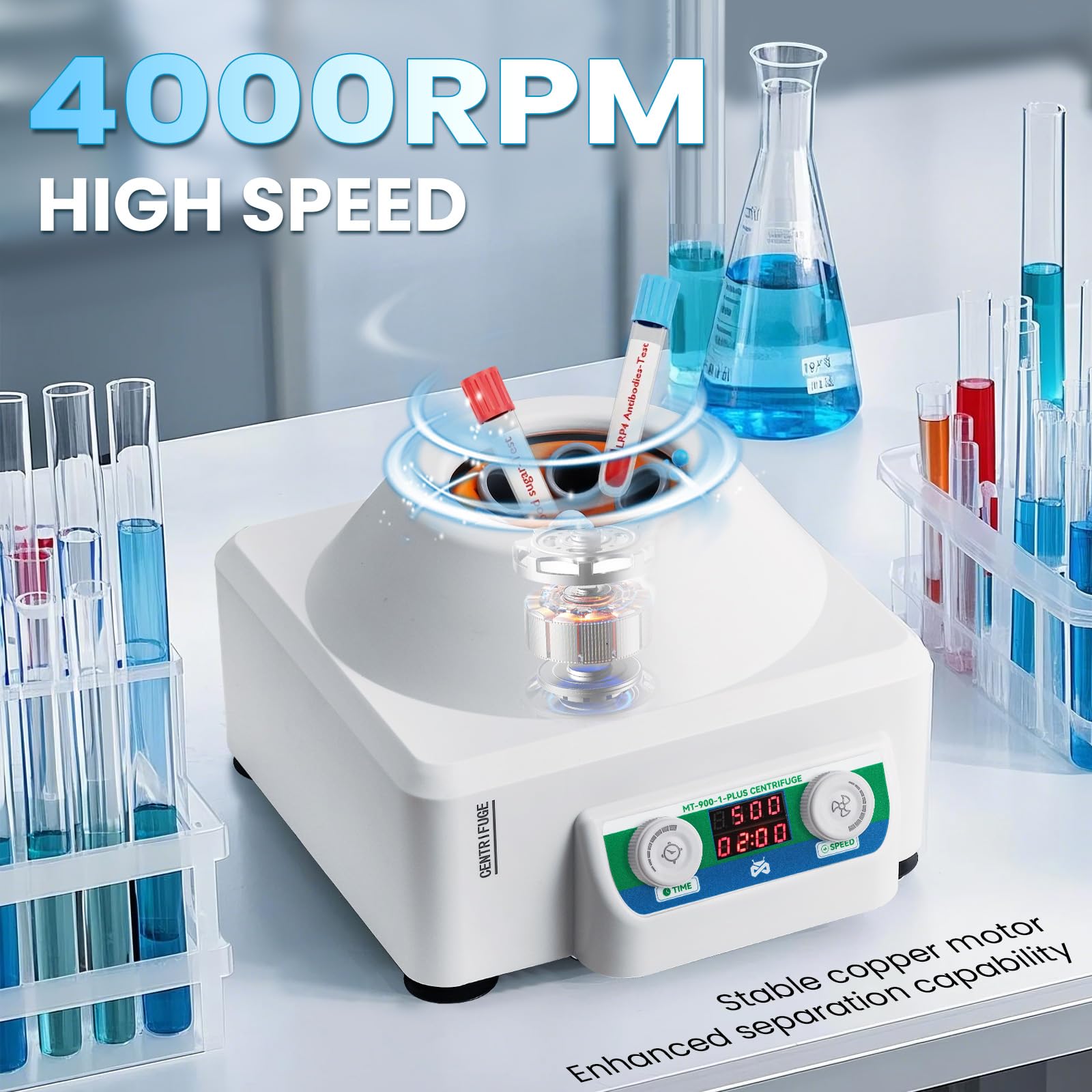 Mxmoonant Centrifuga da Laboratorio, 4000rpm, 6x15ml, 1685xg, 60min Timer, 1.7kg, 230x258x172mm, Adatta per Provette da 15ml/10ml/5ml, per Separazione di Campioni, Analisi Qualitativa(Spina UE)