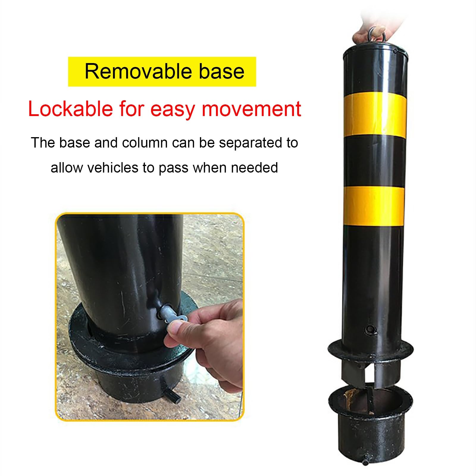 Generisch Robuster Sicherheitspoller aus Stahl mit reflektierendem Band, Parkbarriere zur Verkehrsregelung, langlebige Straßenmarkierung für Baustellen, Schwarz (1 Stück)