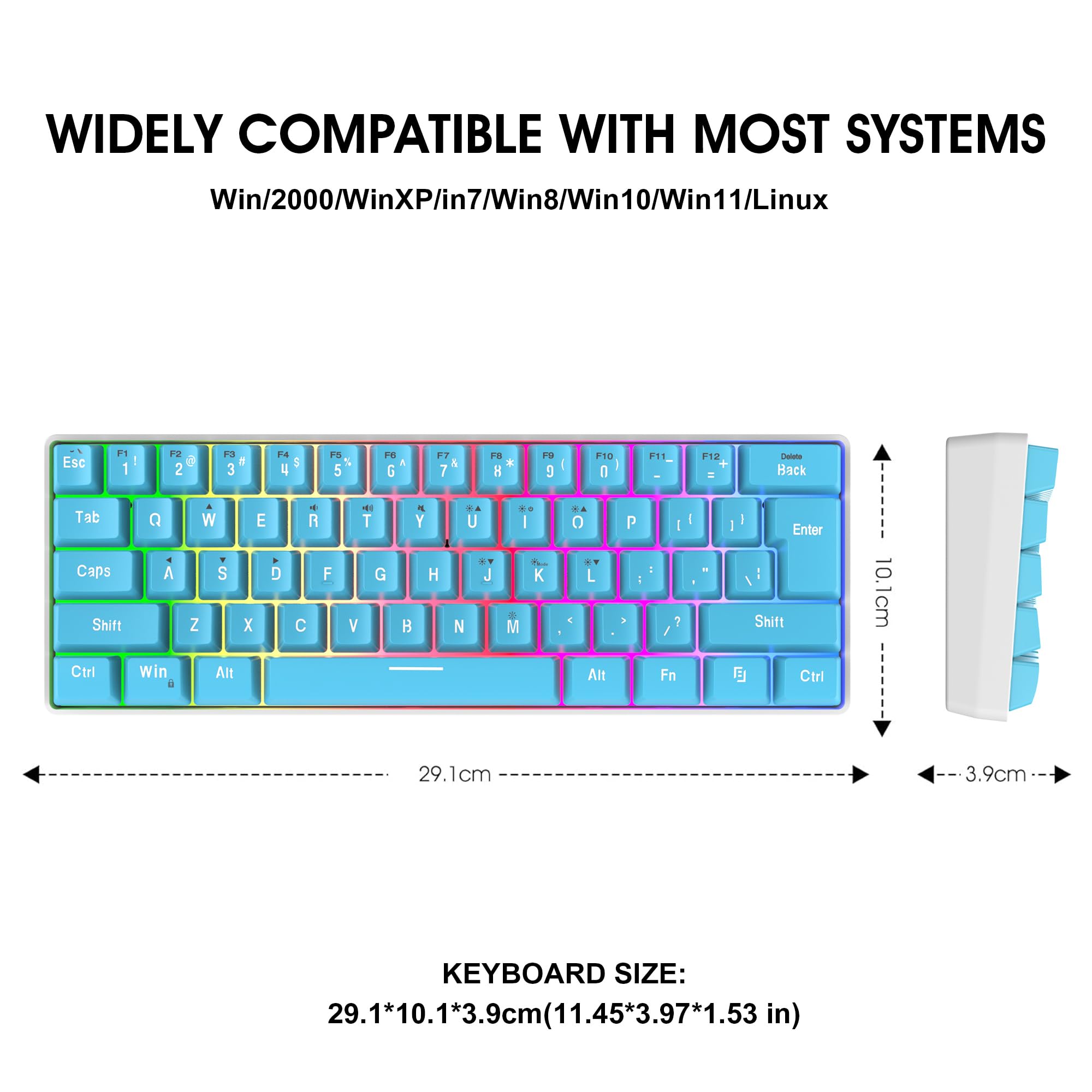 Snpurdiri 60% Wired Gaming Keyboard, 61 Keys RGB (Blue) view 7