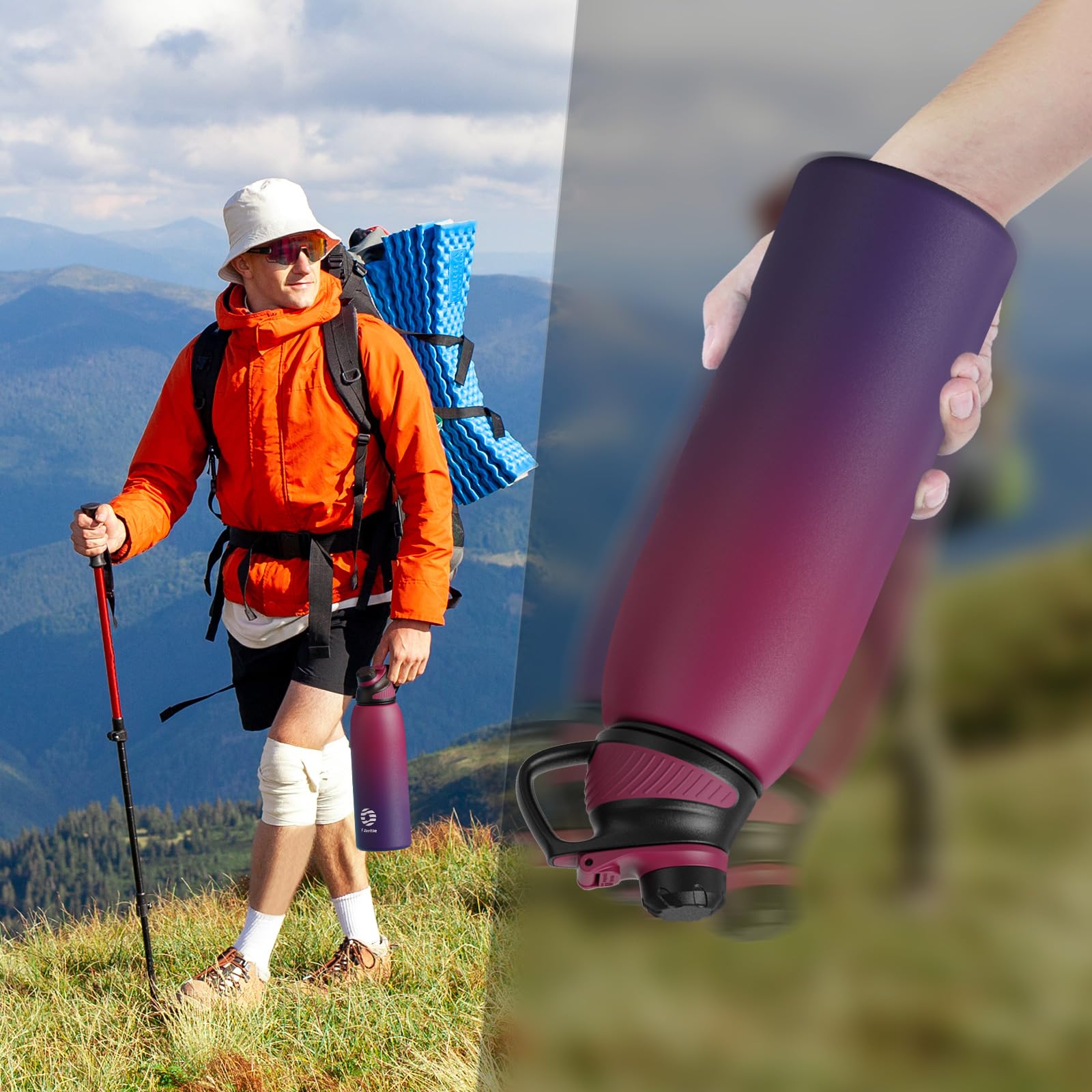 Fjbottle Borraccia Termica con Tappo magnetico 1500ML, Bottiglia Termica per Bambini - Senza BPA/Senza Perdite Borracce acciaio inox per Scuola, Sport, Palestra, Ciclismo