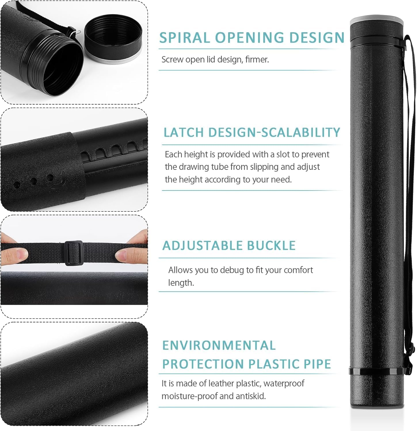 DEWEL Adjustable Poster Tube 24.5-40", Telescoping Art Storage Tube, Black image 3
