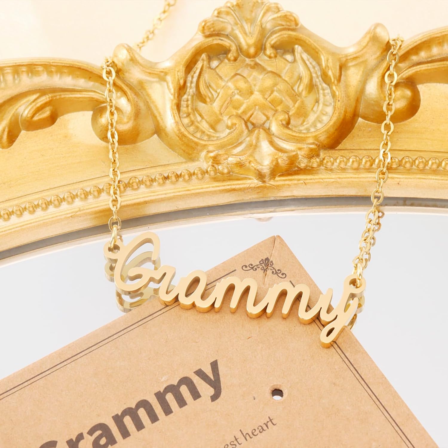 Kivosliviz Grammy Gift from Grandson Granddaughter for Grandma Personalized Happy Birthday Grammy Necklace Gold - Image 4