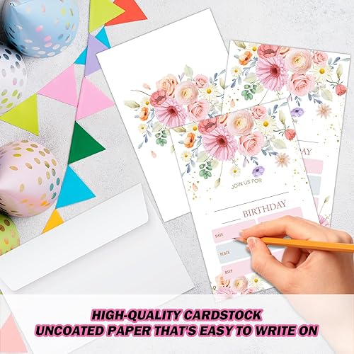 Miniatura 4 de Invitaciones florales de acuarela para fiestas de cumpleaños, invitaciones florales de cumpleaños para mujeres, niños, niñas, adolescentes, adultos,